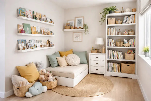 How to Use Kids Book Shelves and a Corner Bookcase in Small Rooms