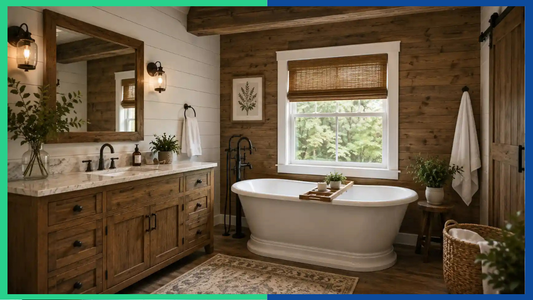 Rustic farmhouse bathroom with wood paneling— Blue Ridge Cabinet Connection