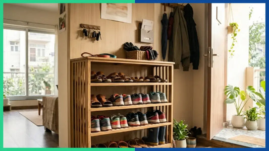 Wooden Shoe Rack in a tidy entryway creating an organized home entrance – Blue Ridge Cabinet Connection