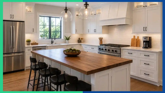wooden countertop island and white cabinets – Blue Ridge Cabinet Connection