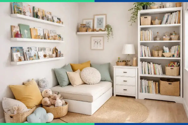 How to Use Kids Book Shelves and a Corner Bookcase in Small Rooms