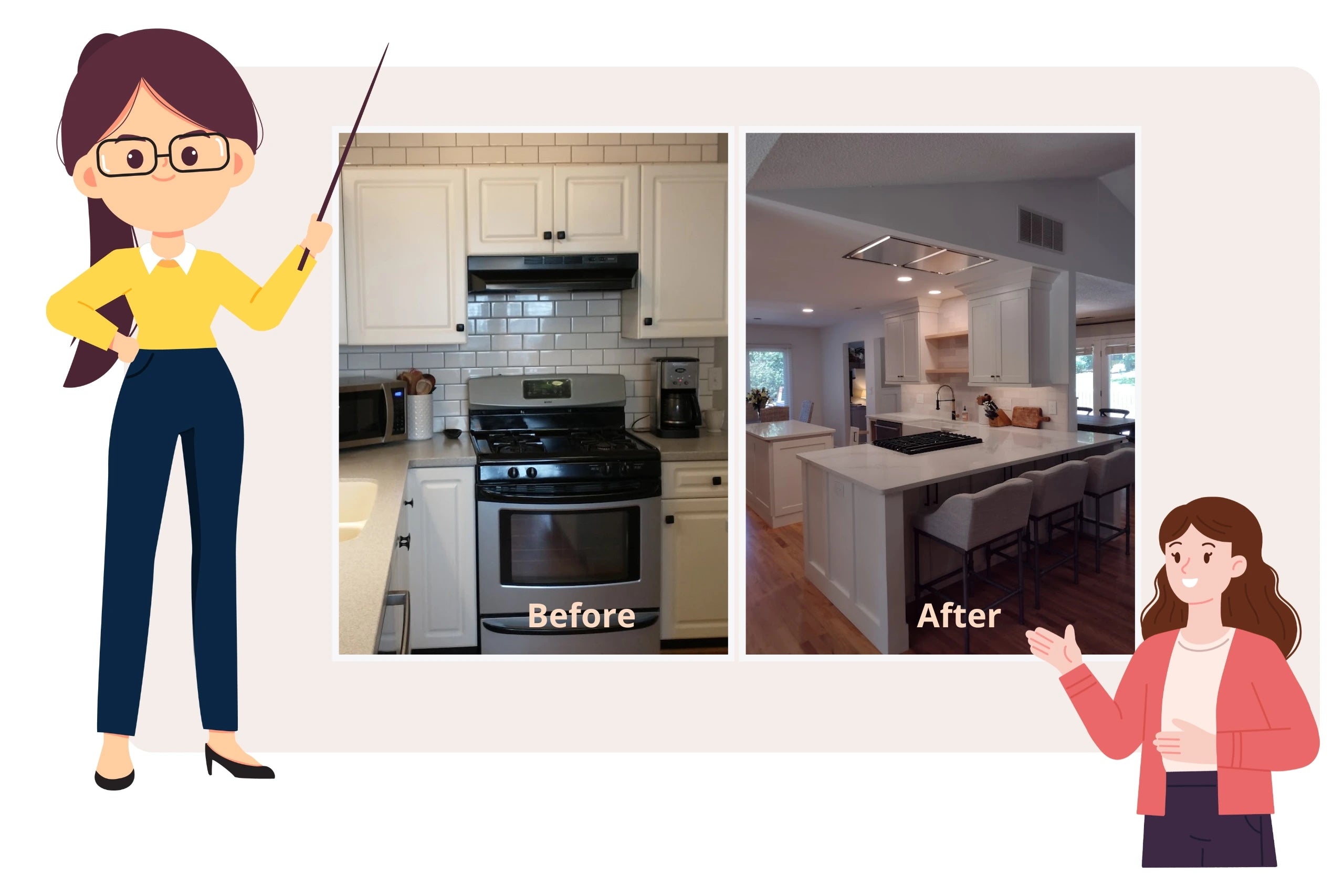 Before and after modern kitchen remodel  – Blue Ridge Cabinet Connection