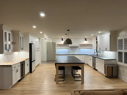 White Shaker Cabinets with Butcherblock Countertops – Warm, Classic & Functional